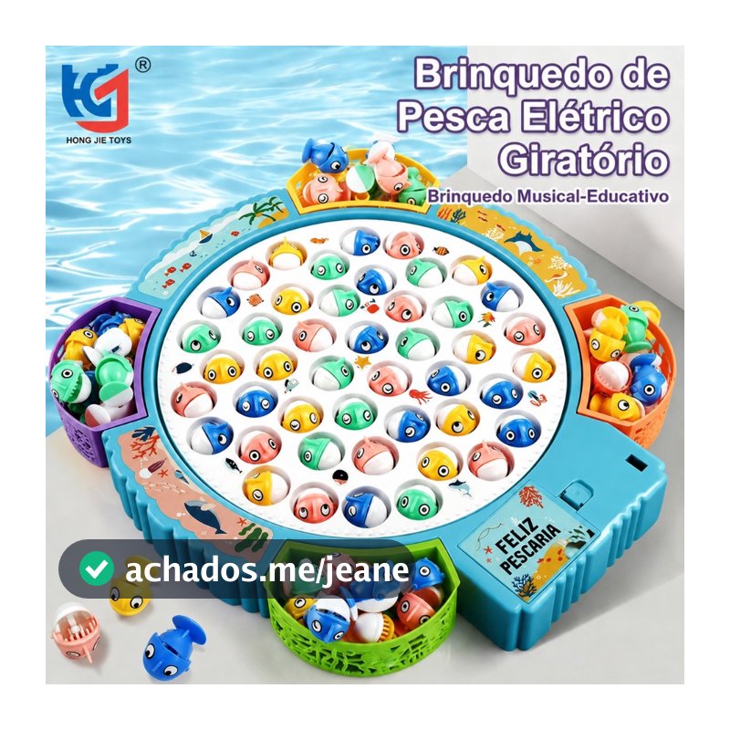 Jogo Pega Peixe Elétrico Giratório 45 Peixes 4 Varas Música Brinquedo Infantil Educativo