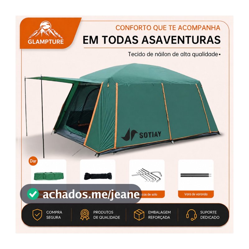 Tenda De Camping Familiar Barraca Acampamento Impermeavel Portátil Para Viagem E Lazer 330210185cm