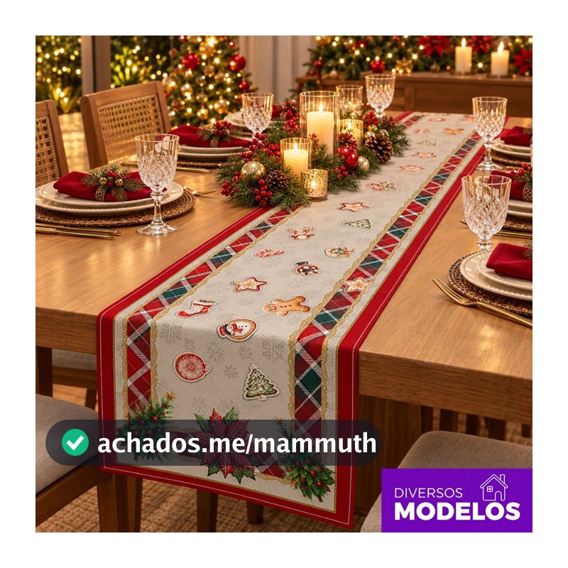 Caminho de Mesa Natalina 1,40x0,40m Decoração de Mesa Posta Natal Tecido Oxford