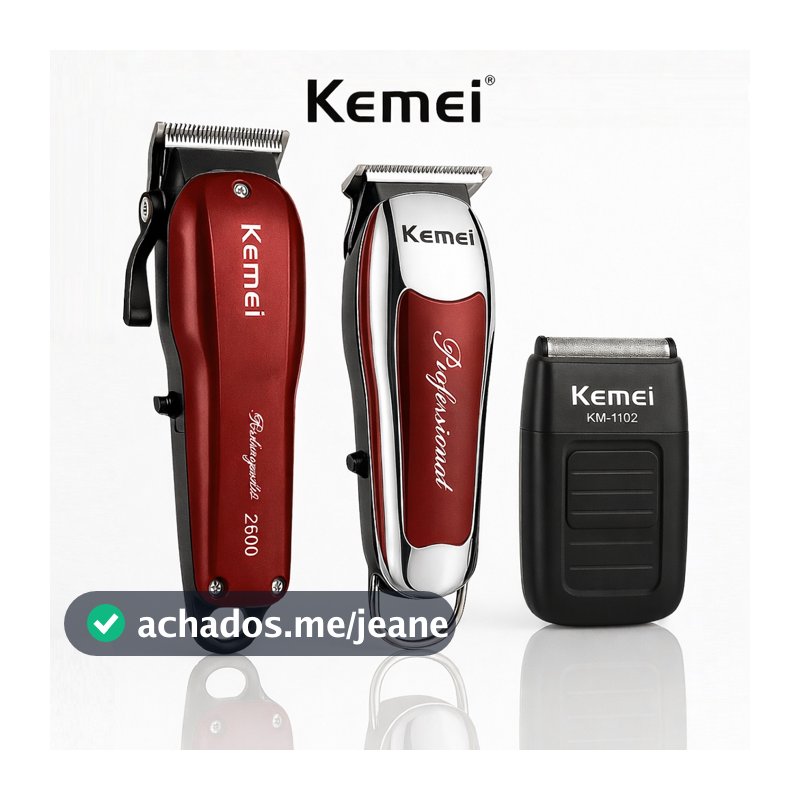 Kit Kemei Profissional Barbeiro KM-2600 9163 1102 Maquina Cortar Cabelo Acabamento Shaver 9W Barba