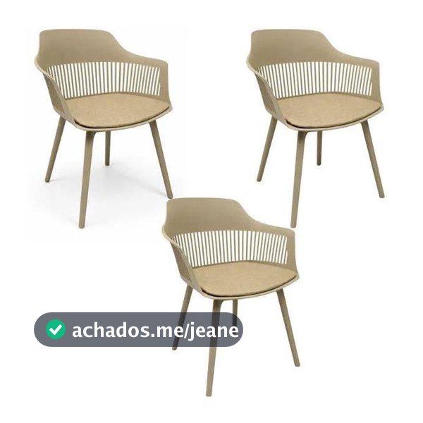 Kit 3 Cadeiras De Jantar Montreal Marcela Design Moderno Liso Nude