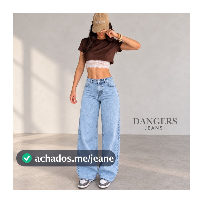 Calça Jeans Feminina Wide Leg Marmorizada Cintura Alta Sem Lycra