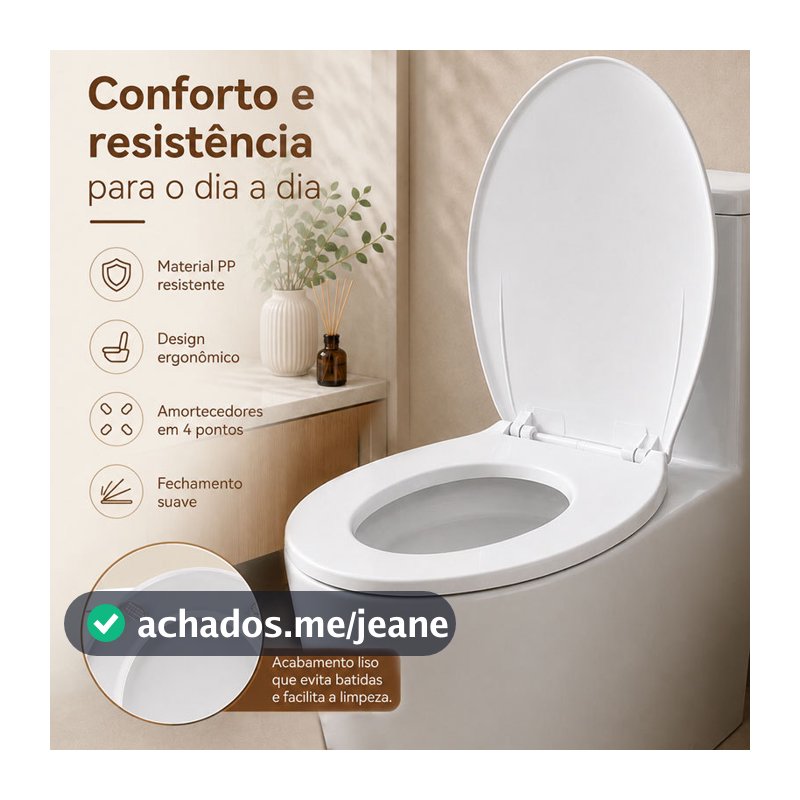 Assento Sanitário PP Branco Tampa de Vaso Resistente Confortável