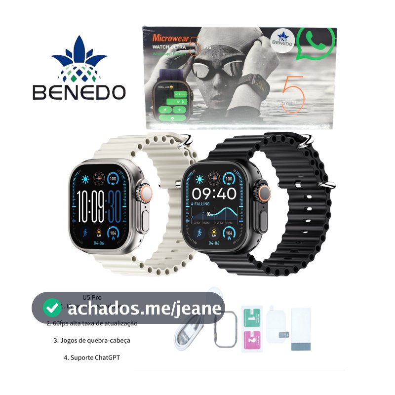 Smartwatch Microwear Ultra 5 Pro 49mm 2 Pulseiras Series 11 IP68 Aprova d'agua Responde Chatgpt GPS