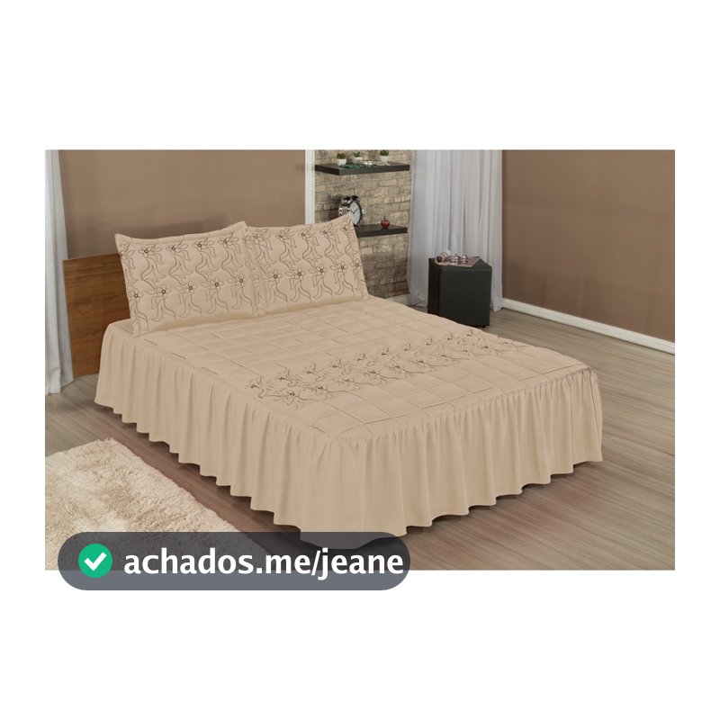 Colcha Casal Com Babado Cobre Leito Padrão Bordada MATELASSE  03 Peças AVELÃ