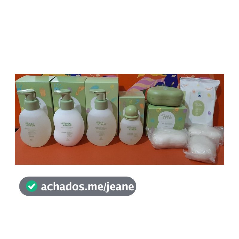 Kit Mamãe e Bebê em promoção de 306,90 por 269,90 Colônia Shampoo Condici Sab Liqui Saboneira com 1 sabone Lenço com 16
