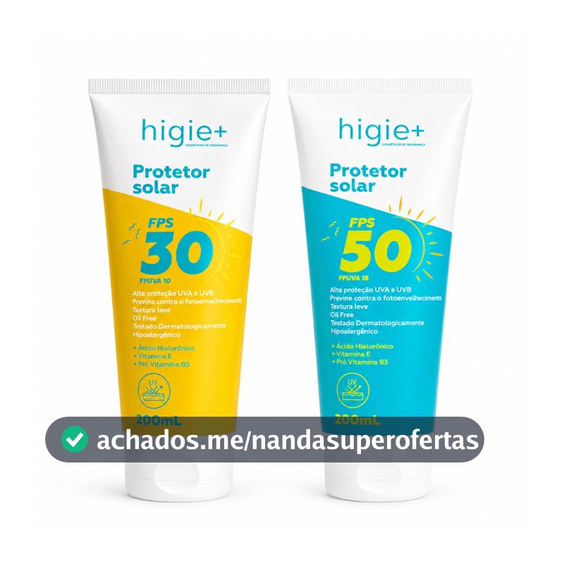 Protetor Solar FPS 30 OU FPS 50 200ml HIGIE+ | Protetor Solar Corpo | Potetor Solar Facial e Corporal