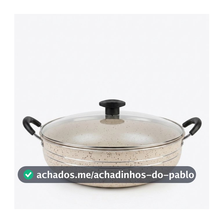 Panela Grande Frigideira Wok Silver Lines Antiaderente com alças + Tampa.