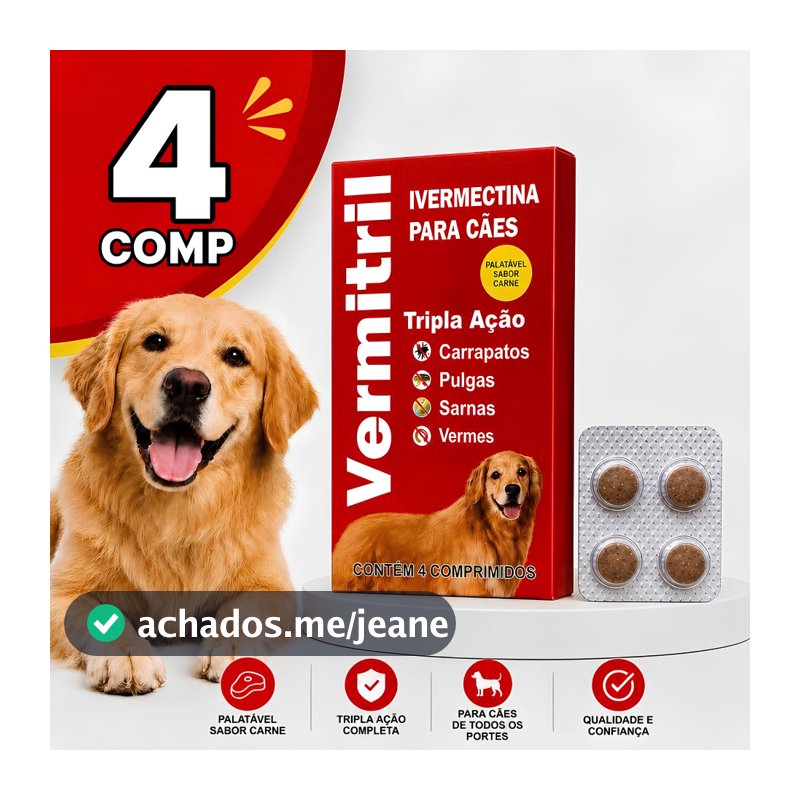 Anti Carrapatos, Vermes, Pulgas E Sarnas - 4 Comprimido 15kg