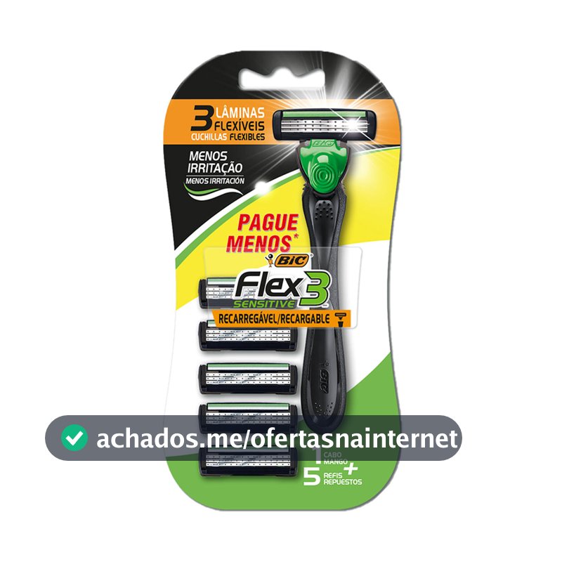 Barbeador descartável Flex3 Hybrid Sensitive recarregável Preto + 5 lâminas Bic