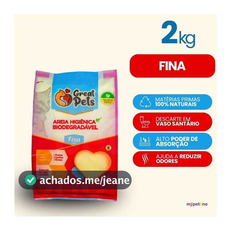 Areia Great Pets para Gatos Biodegradável Fina - 2 Kg
