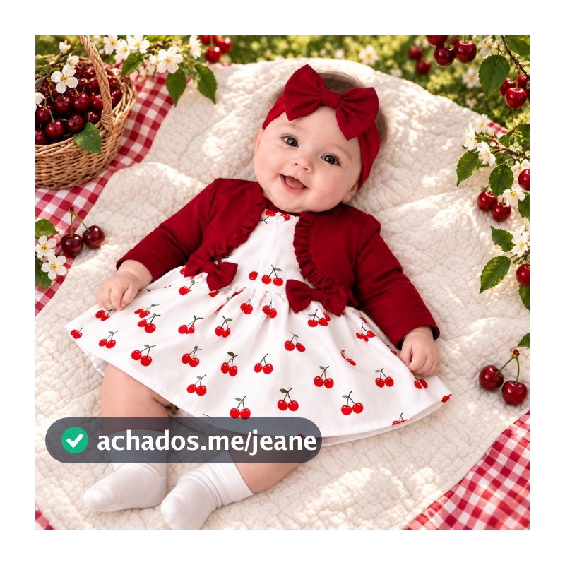 Vestido bebê menina Cereja Pâmela