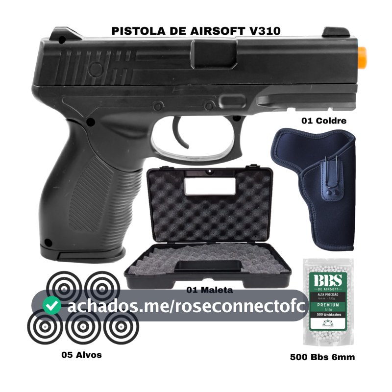 Pistola de Airsoft Spring 24/7 V310 6mm Rossi Vigor + Acessórios Completo