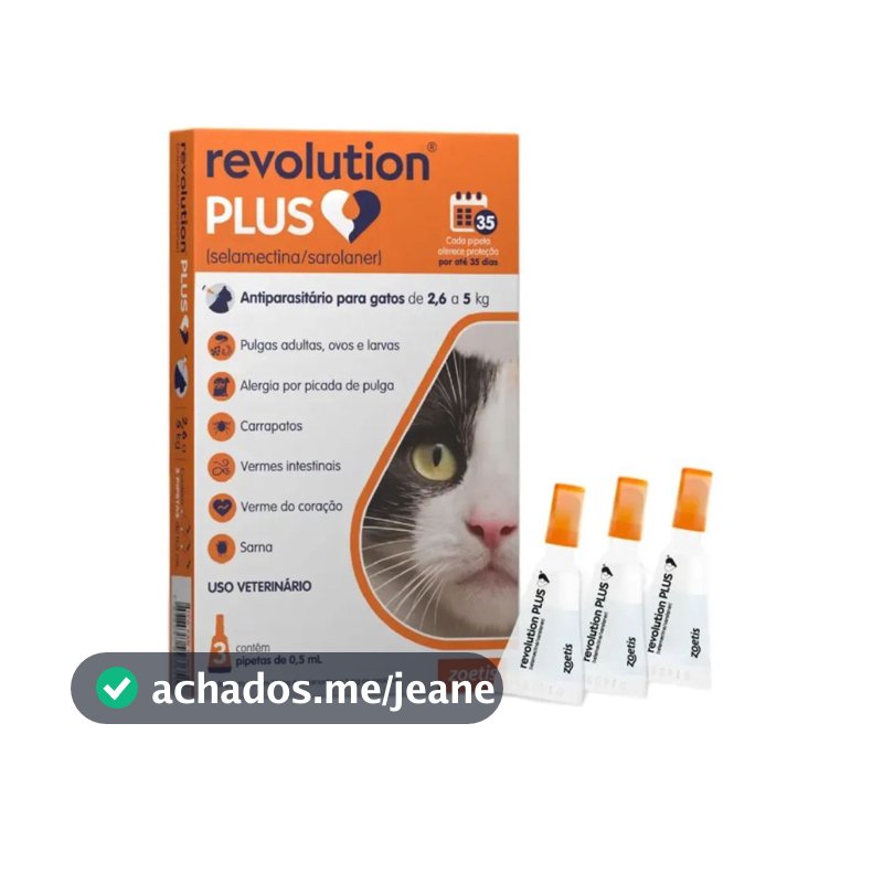Antipulgas Revolution Plus Gatos de 2,6kg a 5kg C/ 3 Pipetas