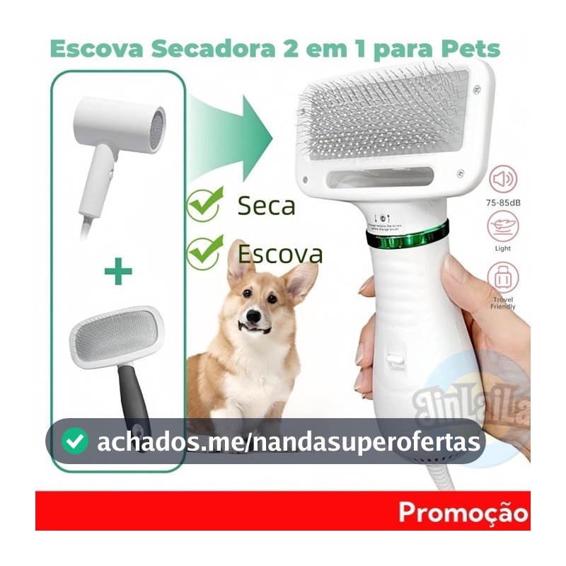 Escova Secadora Pet 110V- 2 EM 1 Seca Remove Pelos Cachorro Coelho Gato ，Baixo Ruído!