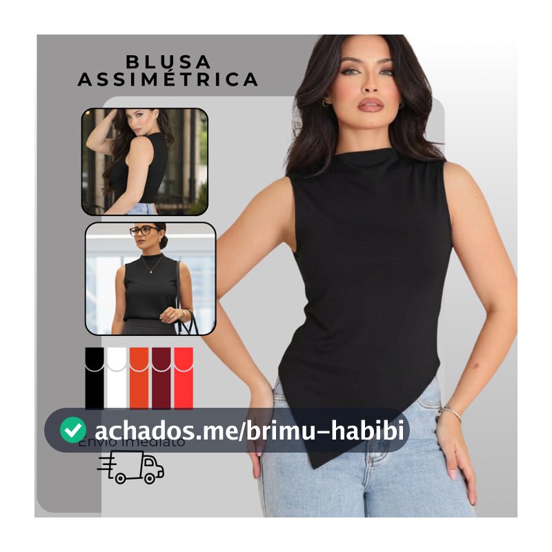 Blusa Feminina Assimétrica Gola Alta Elegante Social Casual Lisa com Costura Reforçada do P ao G