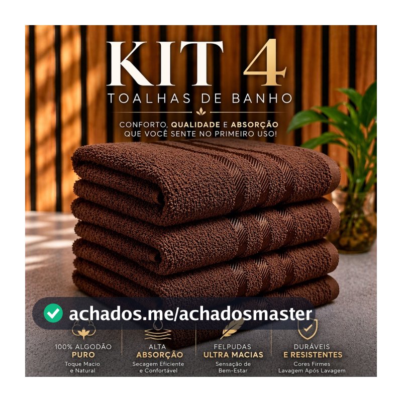 Kit 4 Toalhas - Banho Felpudas Ultra Macias 100% Algodão Puro 1,30x65cm Conforto e Qualidade