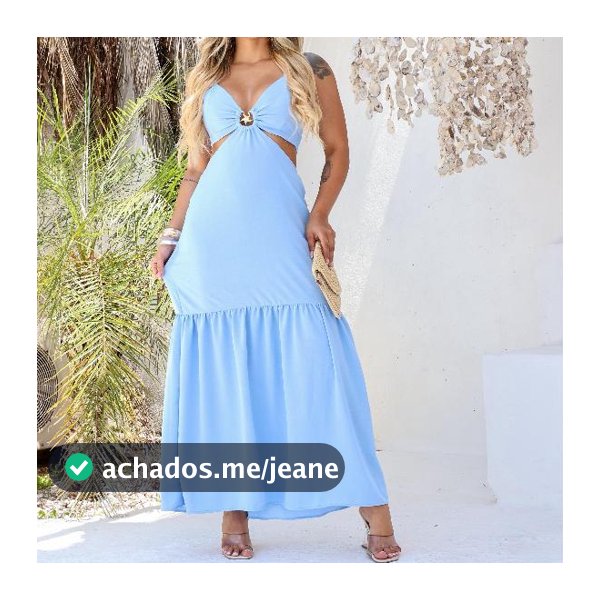 VESTIDO FEMENINO LONGO LISO COM BOJO FORRO E AMARRAÇÃO NAS COSTAS ELEGANTE Y EFICAS