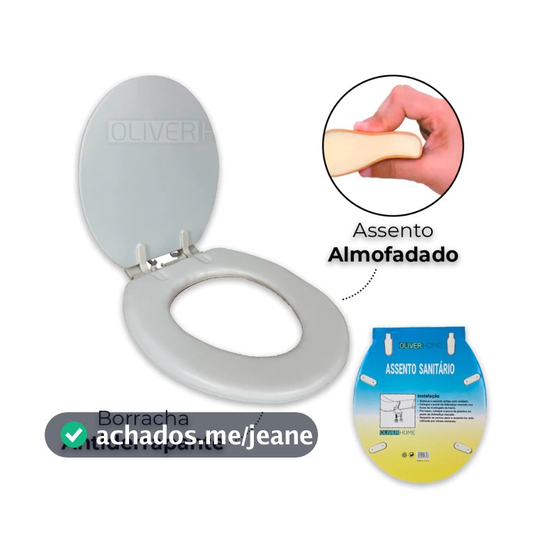 Assento Sanitário Almofadado Modelo Plus Slim Oval - OLIVER HOME