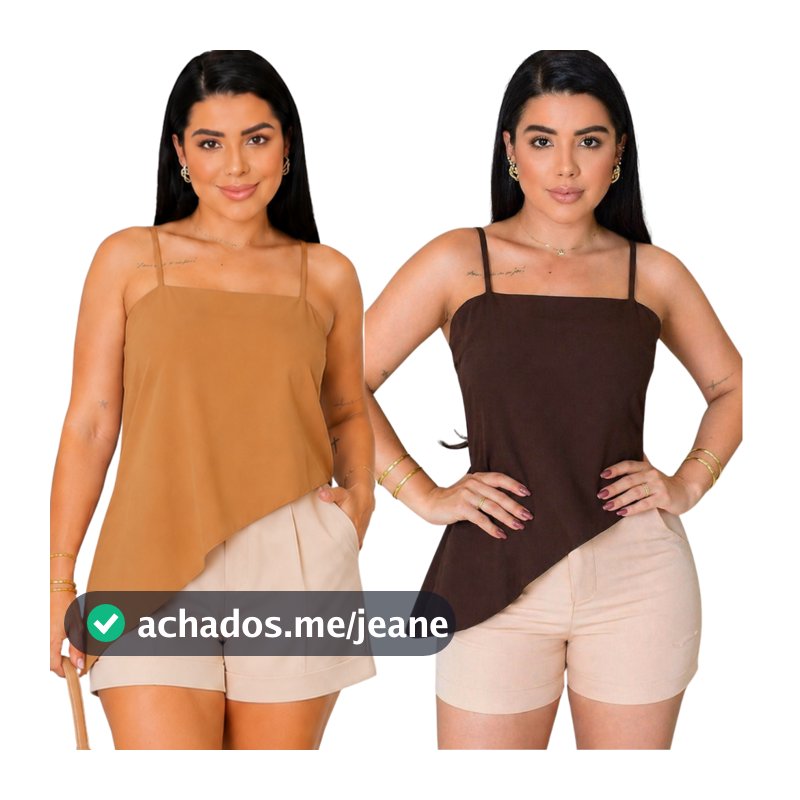 KIT 2 Blusa Regata Femenina Alçinha Asimetrica teçido duna