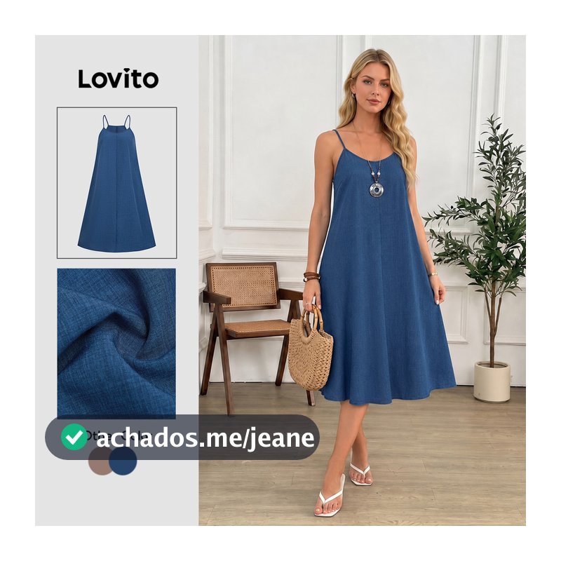 Lovito Casual Vestido Azul de Primavera/verão e de Lazer com Bolso para Mulheres L34LD145