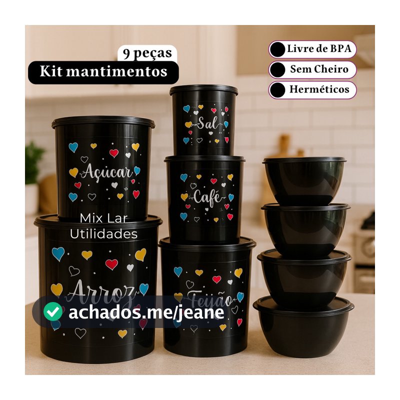 Kit de potes para mantimentos cozinha com 5 peças + 4 potes redondos