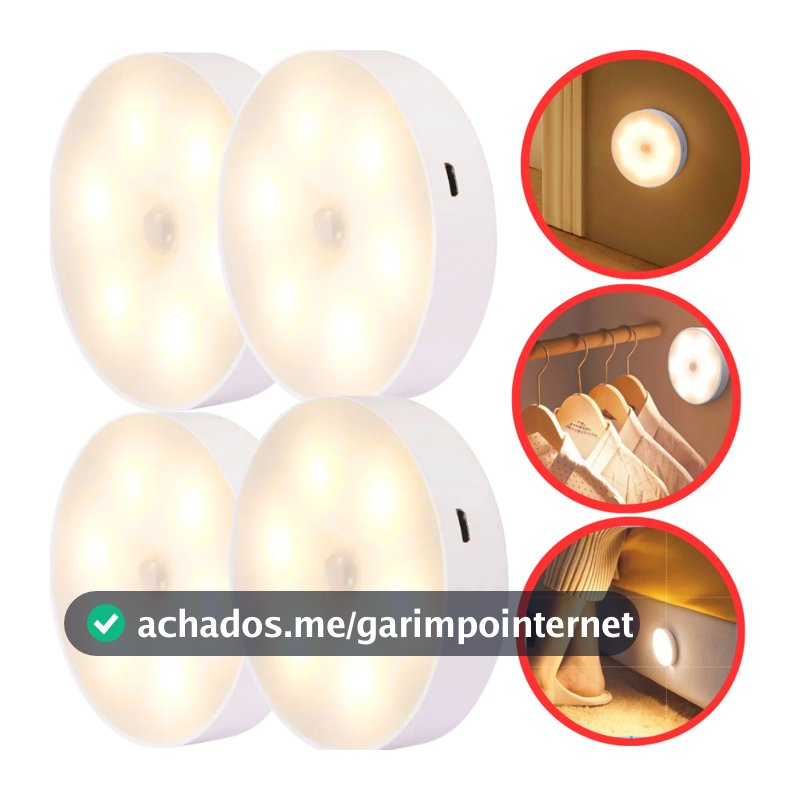 Kit 3/4/6 Luminárias Lâmpada Led Recarregável Sensor De Presença