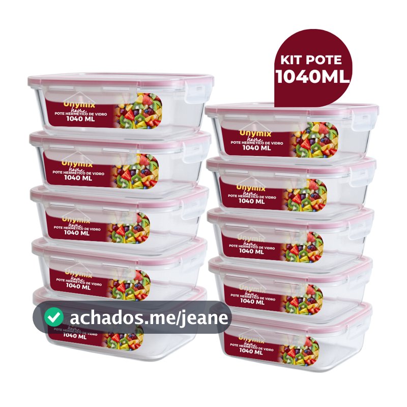 Kit 3/5/10 Potes Vidro Hermético 1040ml Retangular 4 Travas Marmita Premium