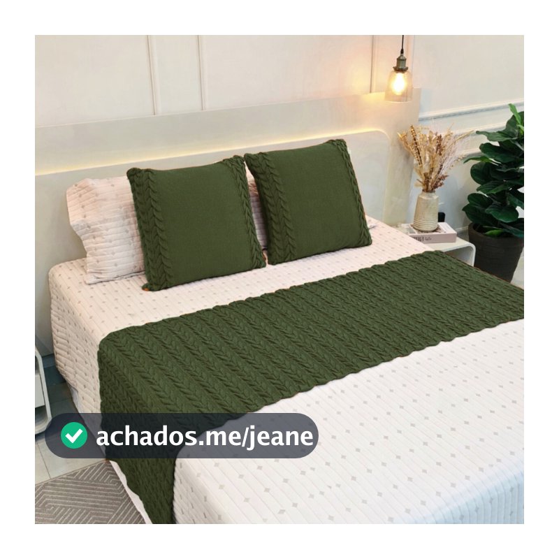 Kit Peseira Manta Tricot Sofá Cama Casal Queen King Aconchego Home Decor + 2 Capas Almofadas