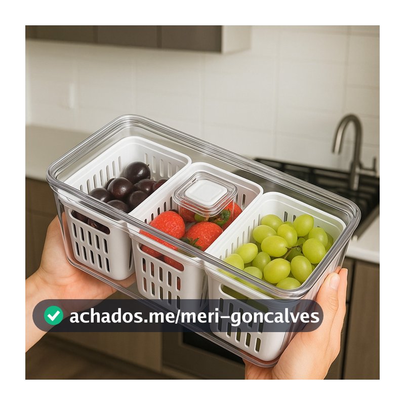 Organizador Geladeira Acrílico 3 Três Cestos Drenagem 5 Litros - Frutas legumes Verduras