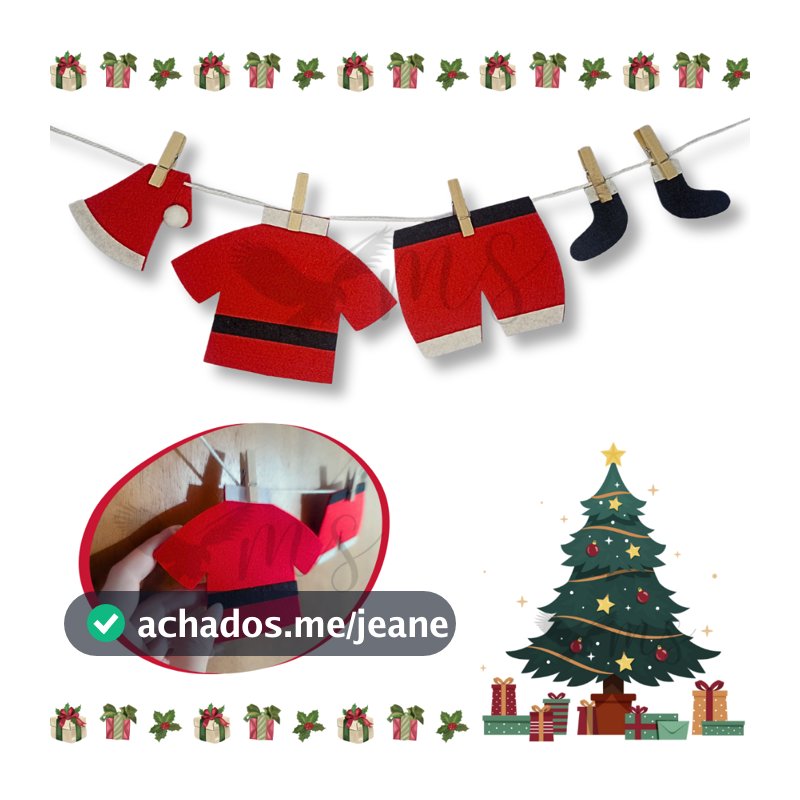 Guirlanda Varal Natalino Roupa Soft Papai Noel Decoração Enfeite de Natal para Porta Janela Vitrine