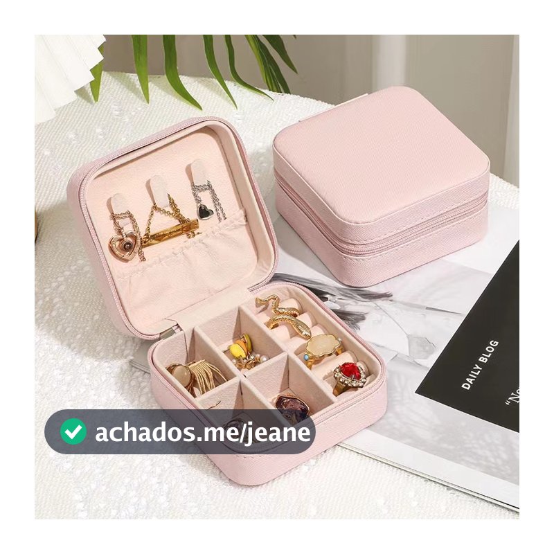 Porta-Jóias Duplo Mini Portátil de Couro | Organizador Multifuncional para Bijuterias