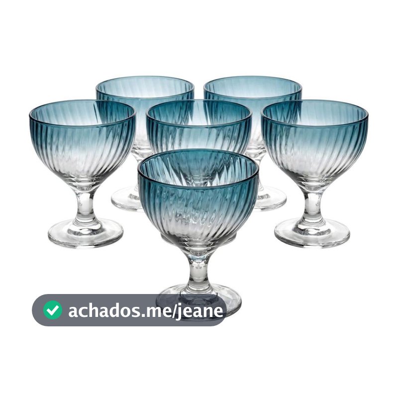Jogo de Taças de Vidro para Sobremesa Transparente 285ml 6 Peças Nadir Fiore