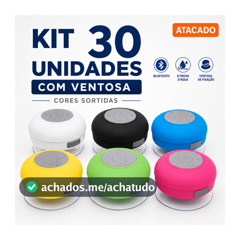 Kit 30 Caixas de Som Bluetooth Atacado com Ventosa IPX5 Cores Sortidas Portátil para Banho Banheiro Revenda