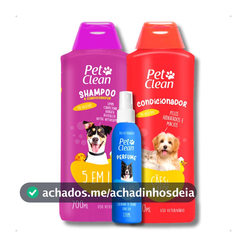 Kit Banho Shampoo 5 em 1, Creme Condicionador de Pelos e Perfume para Cachorro e Gato Pet Clean