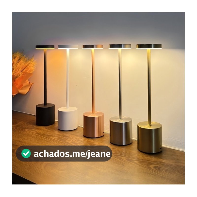 Luminária de Mesa Abajur Cabeceira Escrivaninha LED 3 em 1 Recarregável Tipo C Preto Cromado Dourado