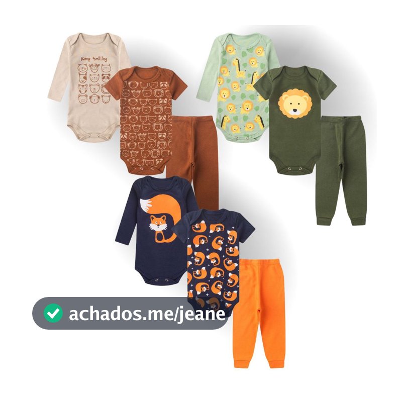Kit 9 peças body bebê manga curta manga  longa e mijão menino  P ao GG estampadas