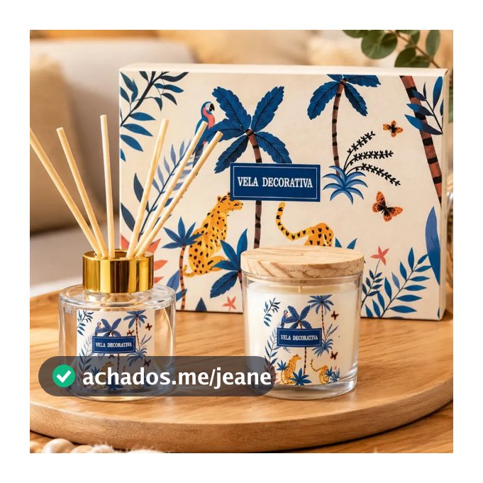 Kit Presente Vela Aromática e Frasco Difusor de Ambiente 50ml Aromatizador Perfumado Com Varetas Com Caixa Decorativa