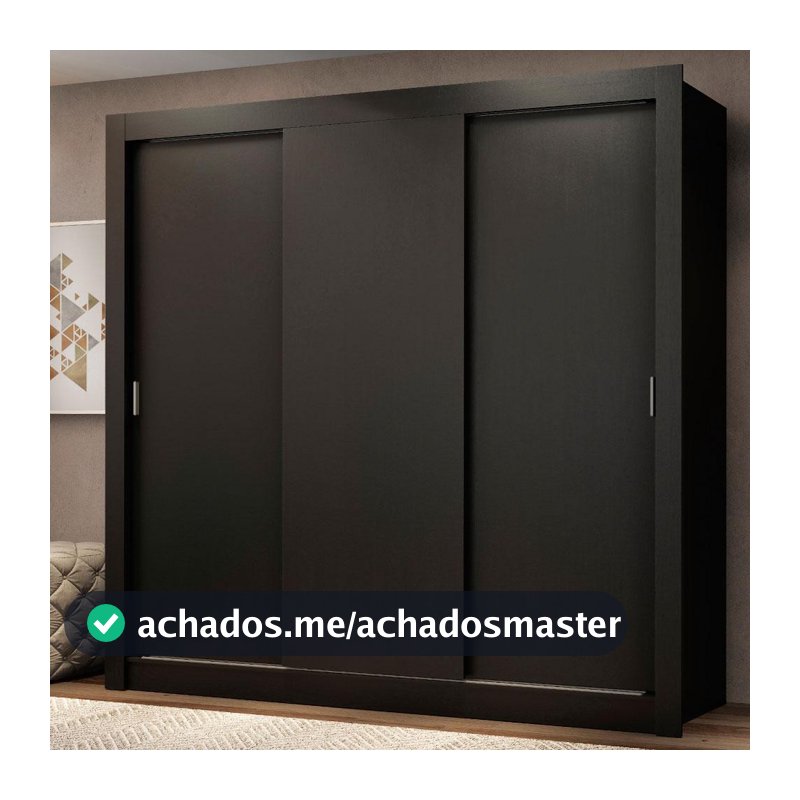Guarda Roupa Casal Madesa Mônaco 3 Portas de Correr - Preto