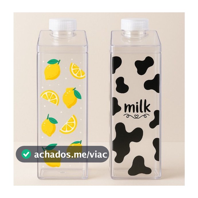 Kit Garrafa Acrílica Transparente Portátil Caixa de Leite Milk e Suco Decorativa Geladeira 500ML