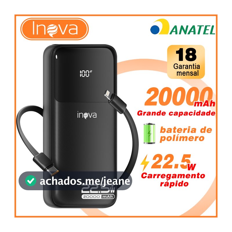 INOVA power bank 20000 mah turbo Carregador Portátil Universal Original Com cabo de dados 10000mAh
