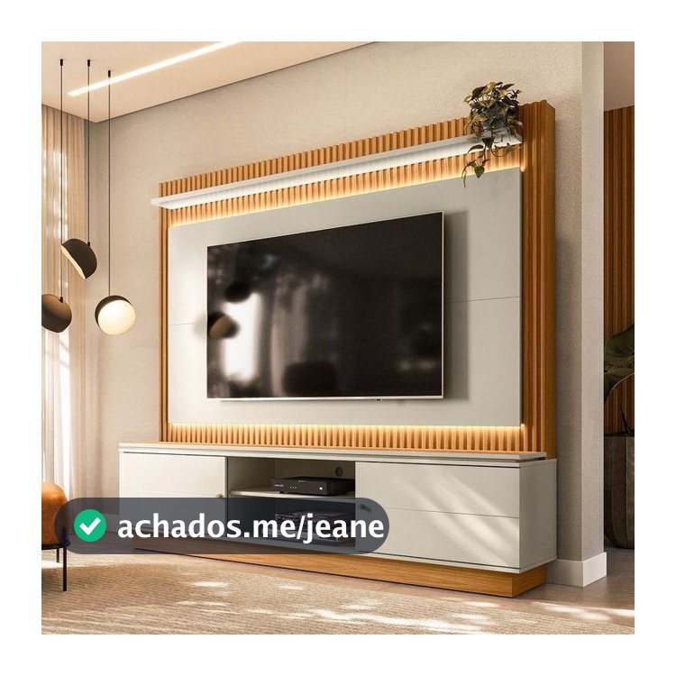 Estante Ripado para TV até 75 Polegadas com LED MDF 215CMX191CM Guararapes Linea Brasil Beg Nature/Off White