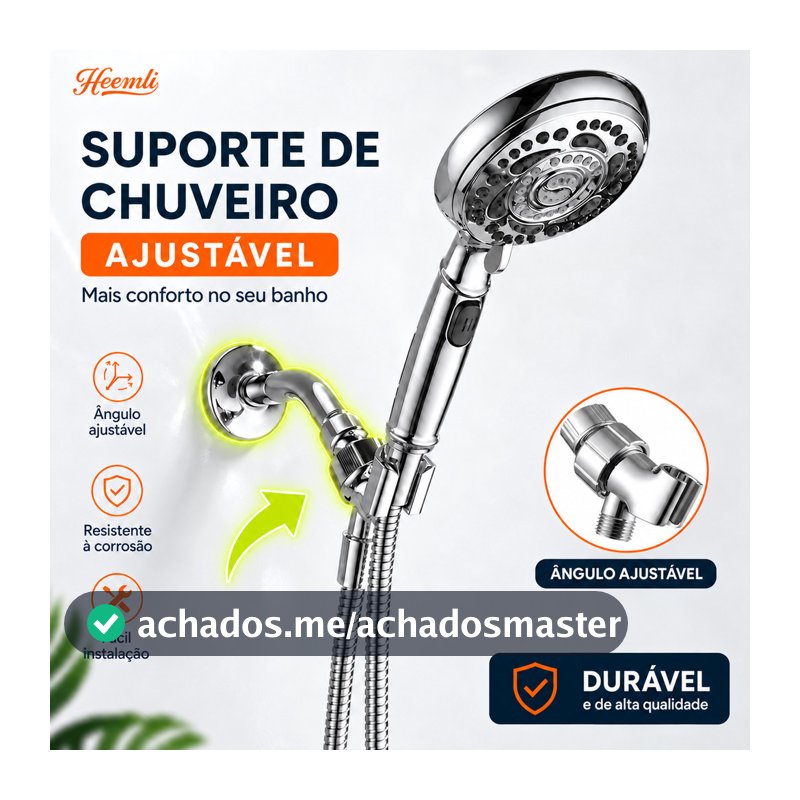 Suporte para Ducha Heemli 360° Articulado Adaptador 1/2 ABS Cromado para Banheiro
