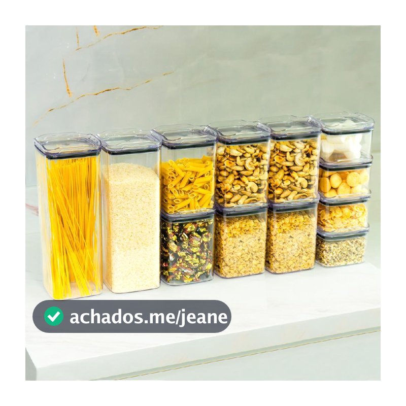 Kit 12 Potes Herméticos Organizadores Empilháveis de Acrílico Transparente Porta Mantimentos para Cozinha Despensa