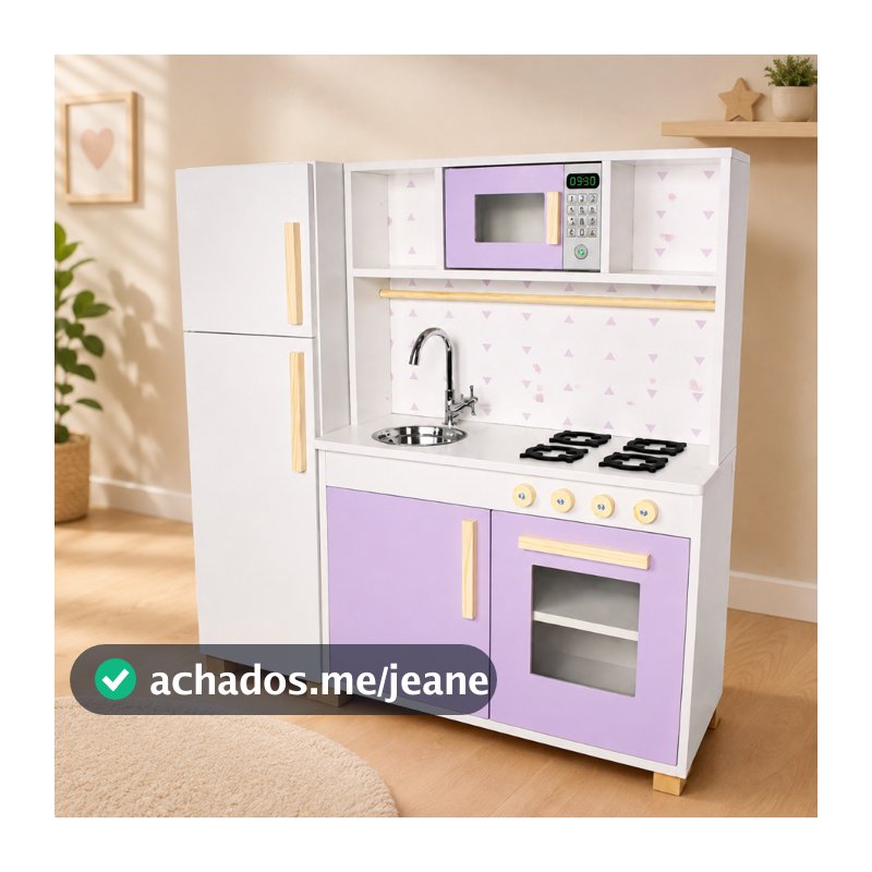 Cozinha Infantil Geladeira Madeira Faz de Conta Chef Kit Livro Educativo