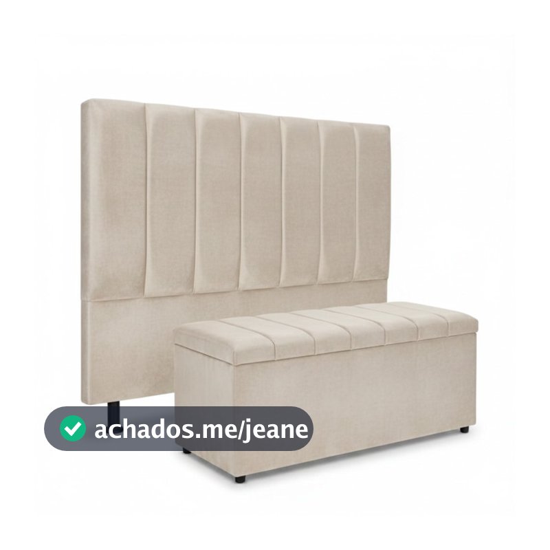 Kit Cabeceira E Calçadeira Baú Carla Casal 140 cm - Veludo