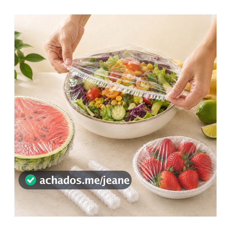 Kit 100 Tampas Plásticas Descartáveis com Elástico para Alimentos, Pratos e Recipientes