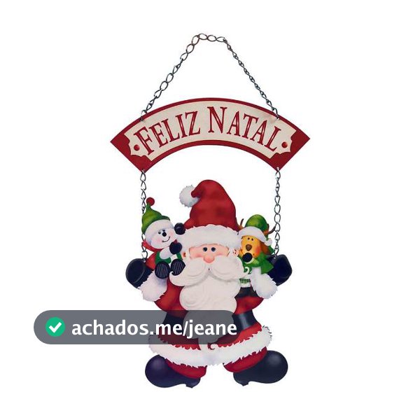 Natal - Placa Decorativa para Porta ou Parede - Feliz Natal - Papai Noel