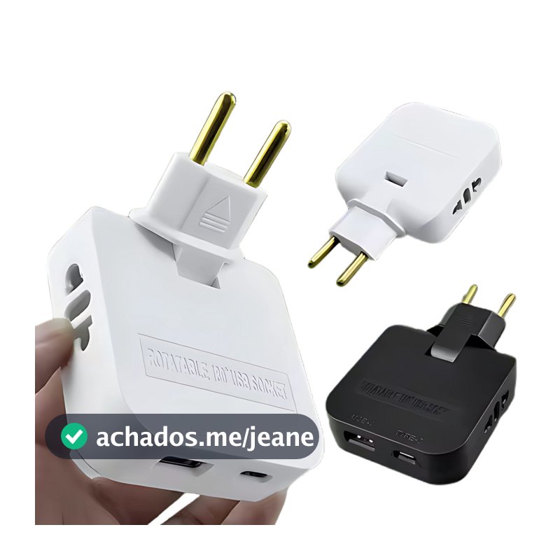 Adaptador de Tomada 10A Dobrável Articulado Benjamin 2 Entradas + 1 USB + 1 Tipo C