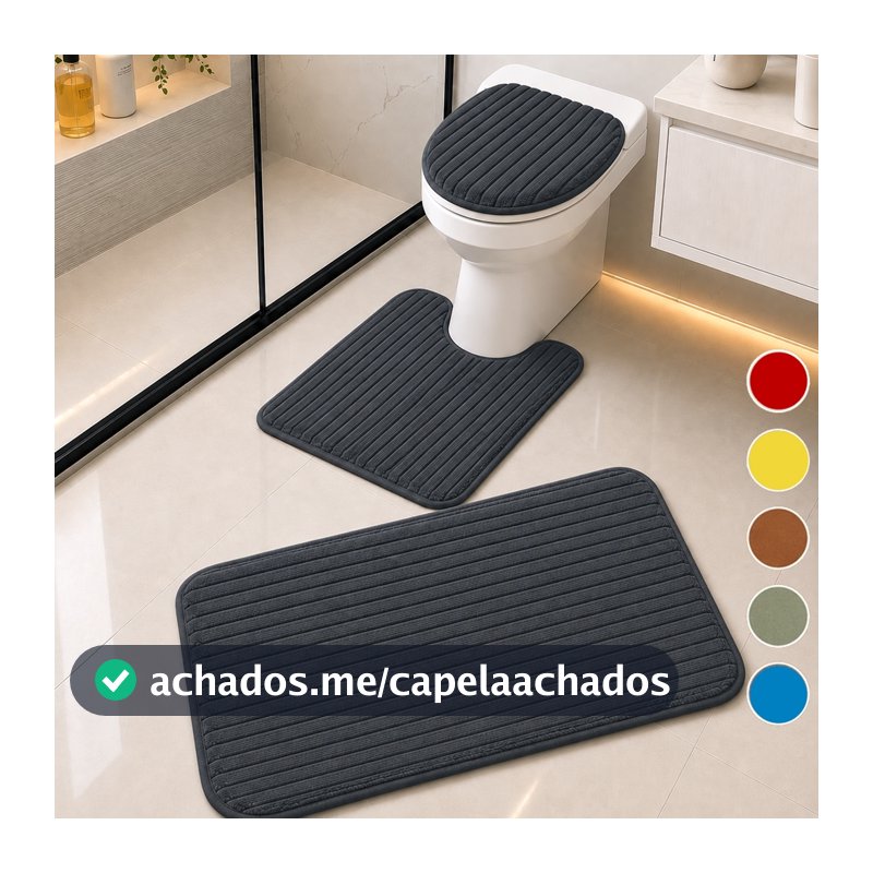 Kit Tapete para Banheiro 3 Peças Conjunto Tapete Banheiro Canelado Tapete Aveludado Premium